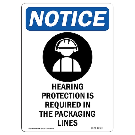 OSHA Notice Sign, Hearing Protection With Symbol, 24in X 18in Decal